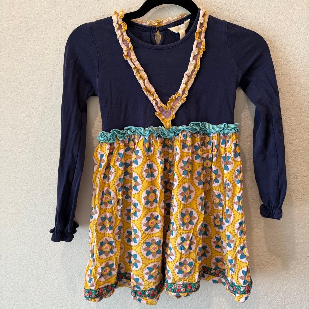 Matilda Jane Girls Navy Blue Floral Ruffle Long Sleeve Dress Size 2 Kids